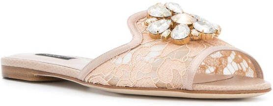 Dolce  Gabbana Rainbow Lace brooch-detail sandals Neutrals - Picture 1