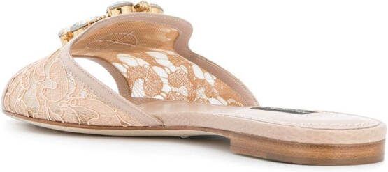 Dolce  Gabbana Rainbow Lace brooch-detail sandals Neutrals - Picture 2