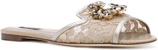 Dolce  Gabbana Rainbow Lace brooch-detail sandals Neutrals - Picture 1