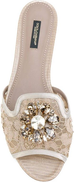 Dolce  Gabbana Rainbow Lace brooch-detail sandals Neutrals - Picture 3