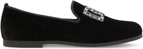 Dolce  Gabbana Kids rhinestone-embellished velvet slippers Black