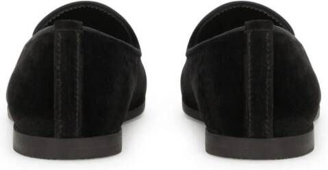 Dolce  Gabbana Kids rhinestone-embellished velvet slippers Black