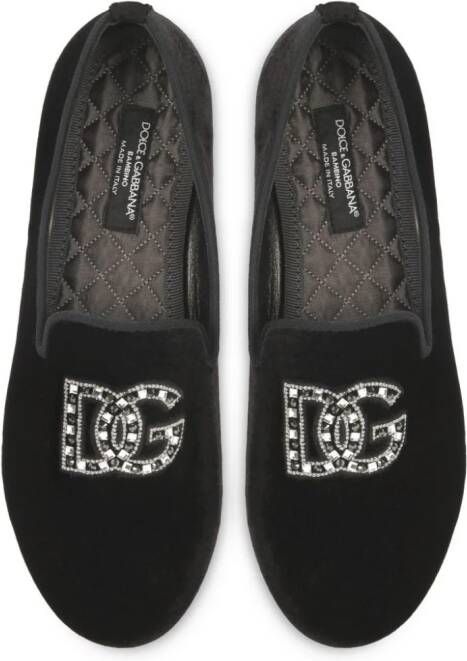 Dolce  Gabbana Kids rhinestone-embellished velvet slippers Black