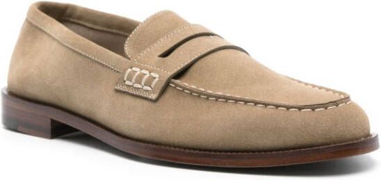Manolo Blahnik Perry penny-slot suede loafers Neutrals