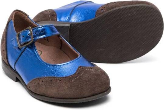 Pèpè brogue-detail metallic leather ballerinas Blue