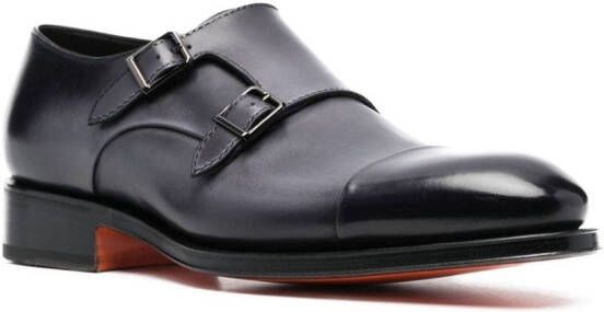 Santoni double strap leather monk shoes Black