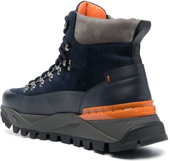Santoni Lace-up panelled hiking boots Blue