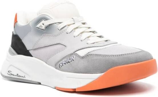 Santoni logo-embroidered panelled sneakers Grey