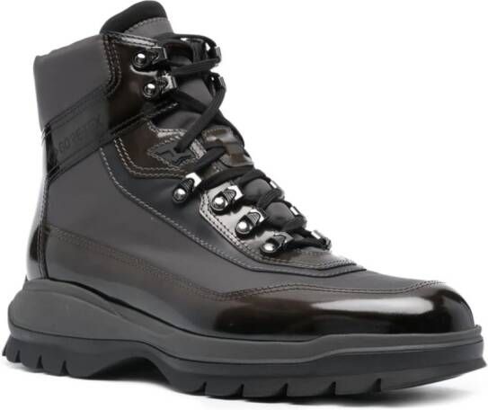 Santoni panelled-design lace-up hiking boots Grey