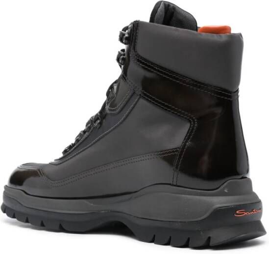 Santoni panelled-design lace-up hiking boots Grey