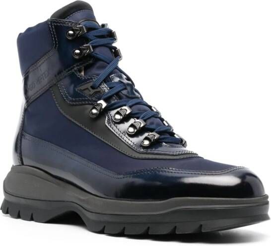 Santoni panelled lace-up boots Blue