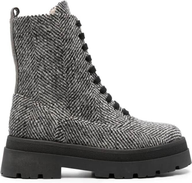 Fabiana Filippi herringbone-pattern lace-up ankle boots Black