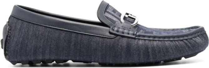 FENDI logo-plaque leather loafers Blue