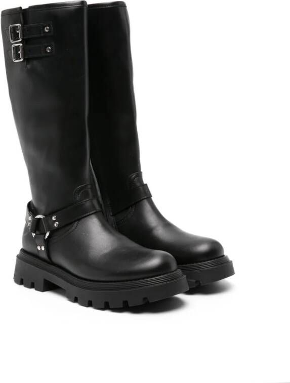 Gallucci Kids buckled knee-high leather boots Black