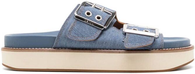 GANNI buckle-fastening denim flat sandals Blue