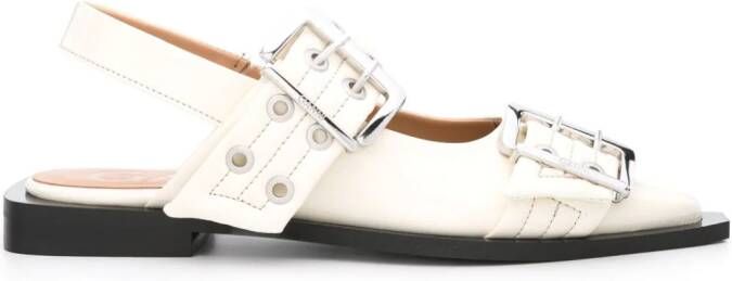 GANNI buckled pointed-toe ballerina shoes Neutrals