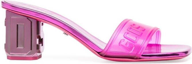 GCDS 70mm metallic logo sandals Pink