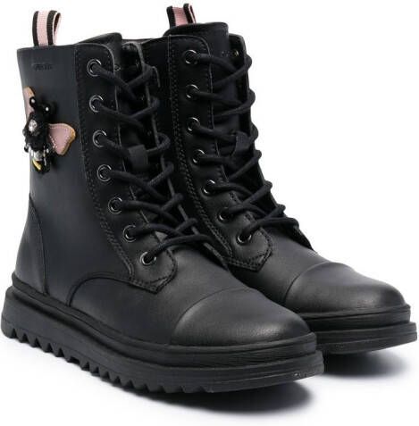 Geox Kids Gillyjaw embellished lace-up boots Black