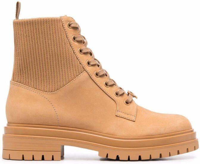 Gianvito Rossi ribbed-panel lace-up boots Neutrals
