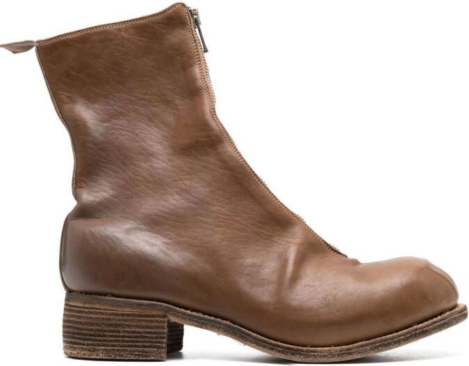 Guidi front-zip round-toe boots Brown