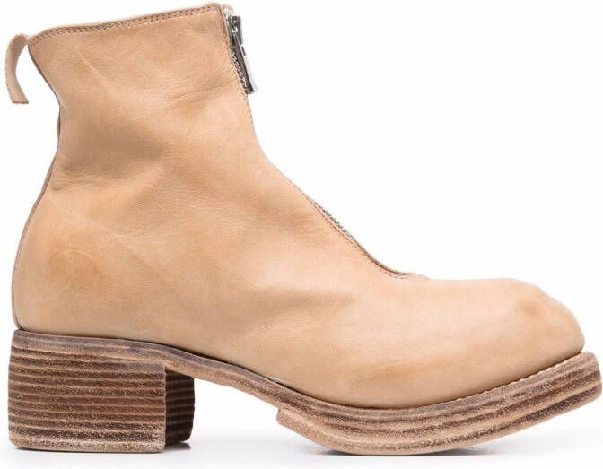 Guidi grained leather round-toe boots Neutrals