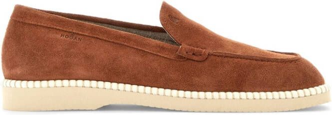 Hogan logo-debossed leather loafers Brown