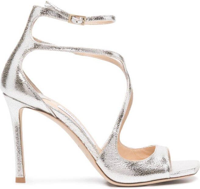 Jimmy Choo Azia 95mm metallic leather sandals Gold
