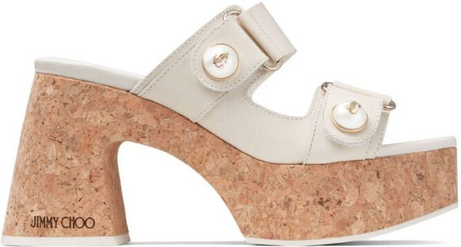 Jimmy Choo 95mm Fayence leather platform sandals White