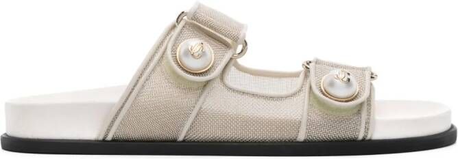 Jimmy Choo Fayence metallic mesh slides Neutrals
