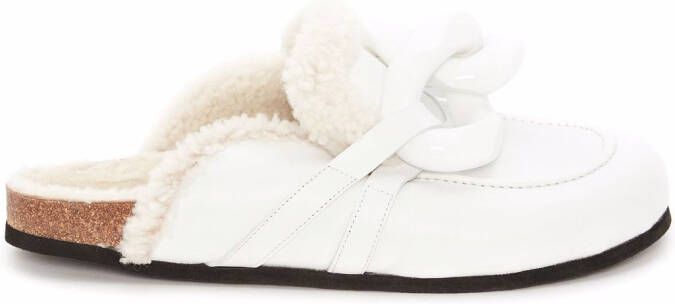 JW Anderson Chain shearling loafer mules White