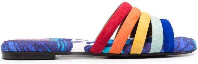 La DoubleJ Tones cotton-chevron slides Blue