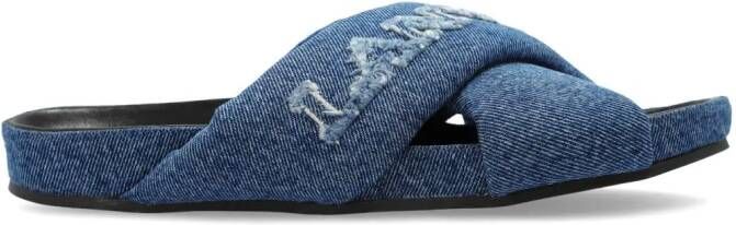 Lanvin logo-embroidered crossover denim slides Blue