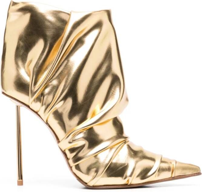 Le Silla Fedra 120mm ruched leather ankle boots Gold