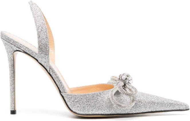 MACH  MACH 95mm Double Bow glitter pumps Silver
