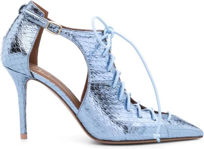 Malone Souliers Montana 85mm lace-up metallic pumps Blue