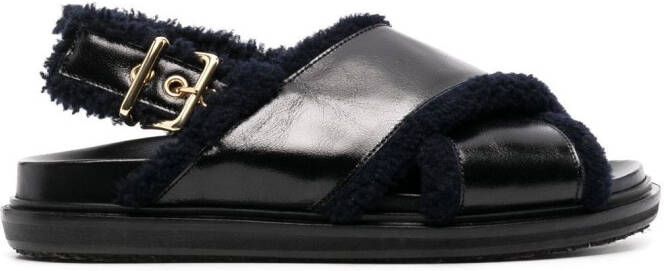 Marni Black  Navy Shearling Fussbett Sandals - Picture 2
