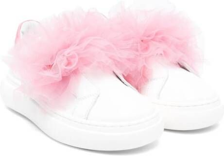 Monnalisa tulle-inserts leather sneakers White