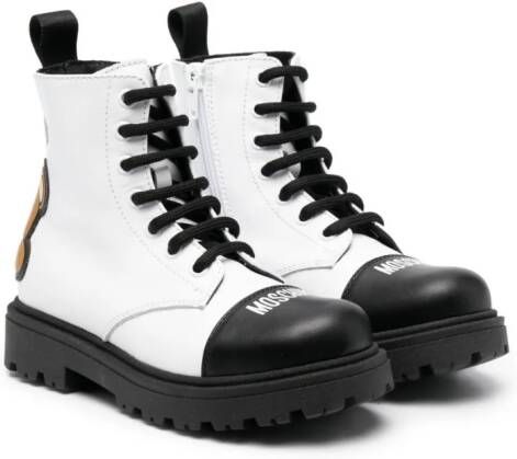 Moschino Kids logo-print leather ankle boots White