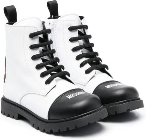 Moschino Kids Teddy-patch leather combat boots Black