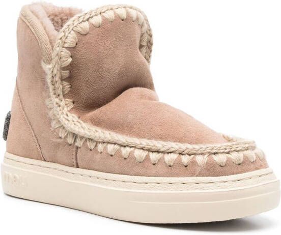 Mou crochet stitch-trim boots Brown