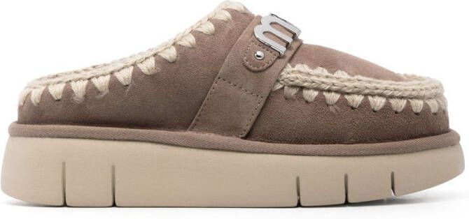 Mou suede decorative-stitch mules Neutrals