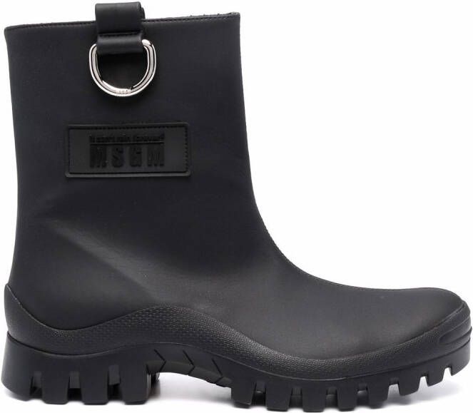 MSGM round-toe ankle leather boots Black