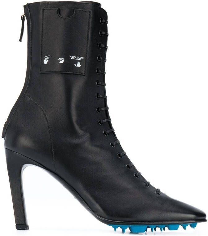 Off-White lace-up 105mm leather ankle boots Black