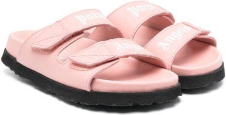 Palm Angels Kids logo-print leather sandals Pink