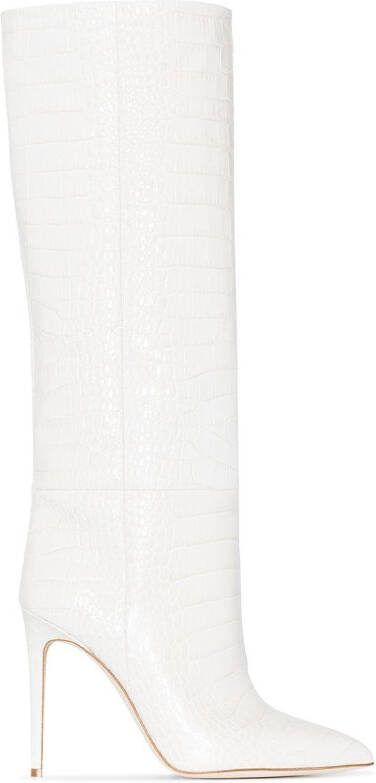 Paris Texas 105mm crocodile-effect knee-high boots Neutrals