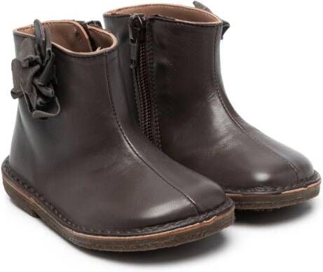 Pèpè floral-appliqué leather ankle boots Brown