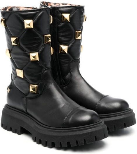 Philipp Plein Junior 40mm studded leather boots Black