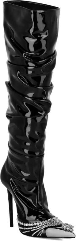Philipp Plein crystal-embellished patent leather boots Black
