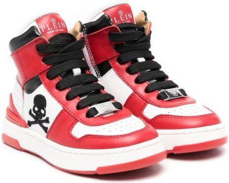 Philipp Plein Junior Skull-embroidery high-top sneakers Red