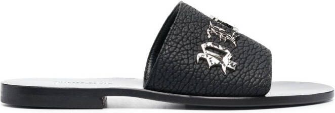 Philipp Plein logo-lettering leather slides Black